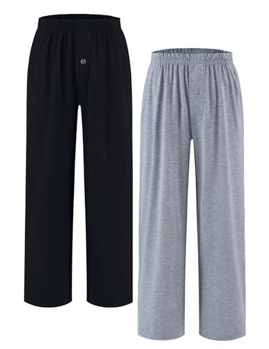 Arshiner Niño Pantalones de Pijama Pack de 2 Suaves y Cómodos con Botones Largos Lisos Cintura Elástica y 2 Bolsillos Pantalones de Pijama para Niños 9-10 Años