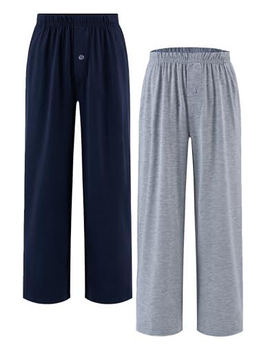 Arshiner Niño Pantalones de Pijama Pack de 2 Suaves y Cómodos con Botones Largos Lisos Cintura Elástica y 2 Bolsillos Pantalones de Pijama para Niños 14-15 Años