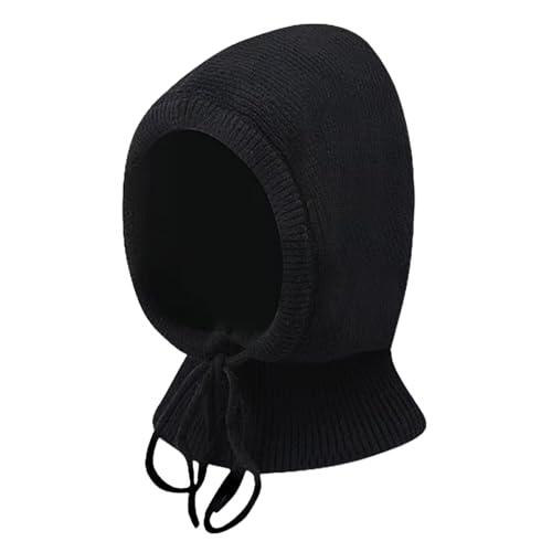 GWAWG Gorros de invierno, Balaclava de punto para mujer, Bufanda con capucha y cordón, Gorro de punto con capucha Balaclava, Gorro Balaclava para mujer, Negro , Talla única
