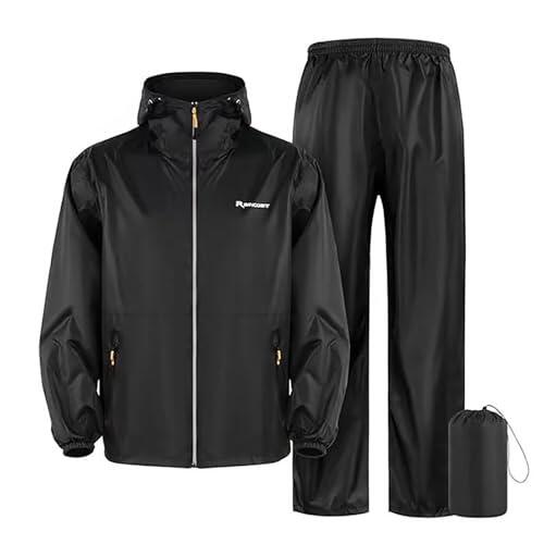 YOSUWOAI Traje de lluvia para mujer y hombre, resistente al agua, pantalones de lluvia, conjuntos de ropa de lluvia, traje impermeable ligero, traje de moto suelto, ropa de lluvia, O negro., 4XL