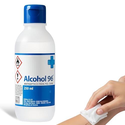 Alcohol 96º, Etanol 96, Alcohol etílico desinfectante manos antiséptico, Ethyl alcohol ethanol, Alcohol sanitario para heridas, Alcohol de farmacia, Tapón seguridad, Concentración 96º, Contiene 250 ml