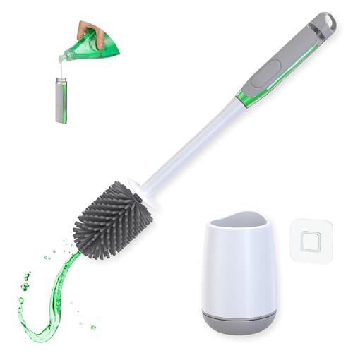 Escobilla de Baño Silicona con Dispensador Recargable y Adhesivo Resistente Accesorios para Baño Higiénico Antigoteo con Soporte Ventilado Color Gris