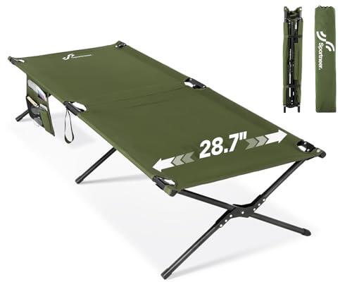 Sportneer Cama de campo plegable con colchón, 199 x 73 cm, cama plegable para camping, versión actualizada, cama plegable XXL para tienda de campaña, senderismo, viajes, jardín, verde militar
