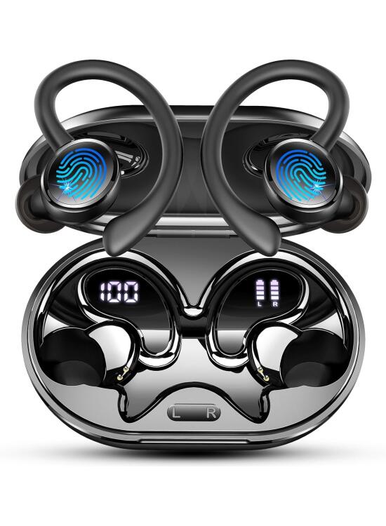 2026 Nueva Auriculares Inalambricos Deportivos, Auriculares Bluetooth 5.4 HiFi Estéreo con 4 HD Mic, 50H Cascos Inalambricos Bluetooth con Cancelacion Ruido ENC, Pantalla LED, IP7 Impermeable Cascos