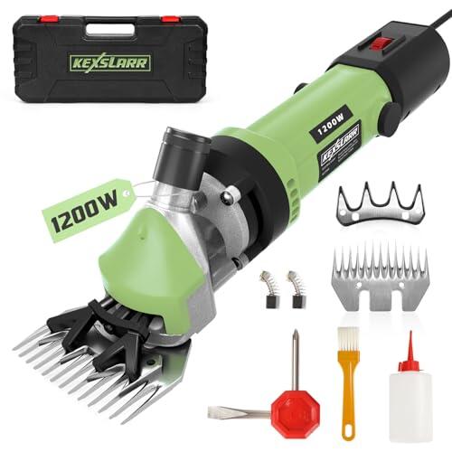 KEXSLARR 1200W Esquiladora Ovejas Profesional, Maquina Esquilar Ovejas 6 Velocidades 3200 RPM, Incluye Manual Español y Kit Completo con Maletín, Cortapelos Eléctrico para Cabras Alpacas (verde)