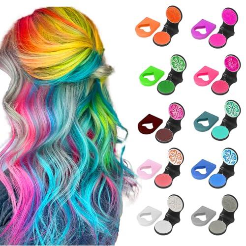 10 Colores Diferentes tiza para el cabello, Tizas Para el Pelo Set, Coloración capilar temporal, Lavables Tinte para Cabello, Brillante/Temporal/Portátil, Ideal para fiestas y eventos especiales