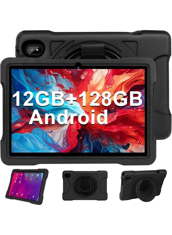 Tablet 10 Pulgadas Andorid 12GB+128GB+1TB TF Tablet Familiar, WiFi 5G+2.4G, Cores 2.0Ghz, Bluetooth 5.0, 6000mAh, 8 Cores, 8MP+5MP, con Funda EVA(Negro)