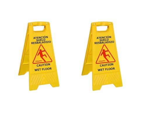 Señal precaucion suelo resbaladizo mojado 2 caras 61 cm x 30 cm Alta Visibilidad y Seguridad Ideal para Restaurantes, Hoteles y Oficinas. (2)