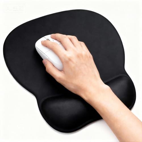 Wugauwor Alfombrilla de Ratón Ergonómica con Soporte para Muñeca, Cojín de Gel con Espuma con Memoria & Base Antideslizante, Alfombrilla Escritorio para Oficina y Gaming, PC, 24x20.5 cm, Negro