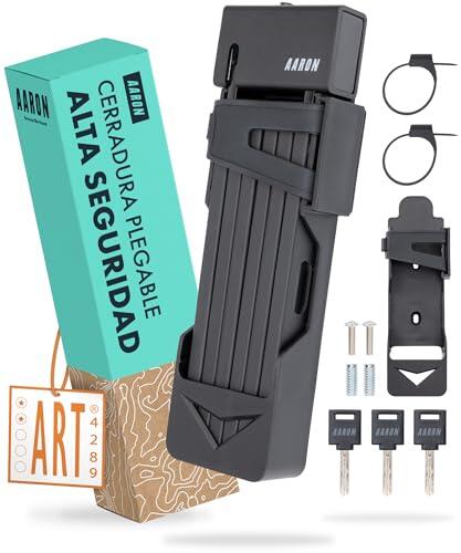 Candado AARON Shield para bicicleta - candado plegable seguro Nivel 14, candado de alta seguridad patentado con soporte - candado para bicicleta ligero con llave para E-Bike, bicicleta de carreras