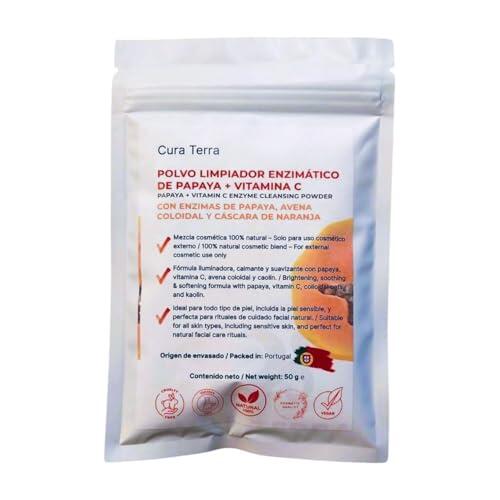Papaya + Vitamina C – Polvo Limpiador Enzimático Facial 50 g | Exfoliante Natural Iluminador con Enzimas de Papaya, Avena Coloidal, Caolín y Cáscara de Naranja | 100 % Natural y Vegano
