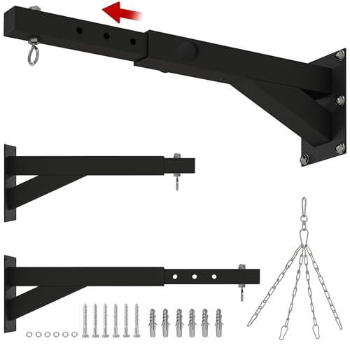 SPORTNOW Soporte Saco Boxeo de Pared con Distancia Ajustable de 45-65 cm Gancho Giratorio de 360° y Cadenas para Entrenamiento en Gimnasio y Hogar Carga 60 kg Negro
