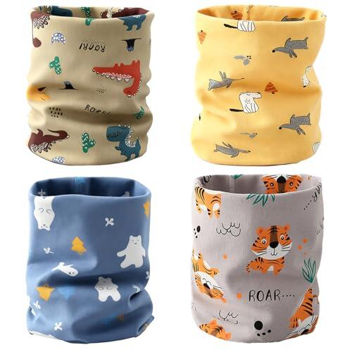 4 Stück Loop Schal Kinder Schlauchschal Baumwolle Neck Warmer Schlauchschal Kinder Halstuch Nackenwärmer Winddicht Halstücher Multifunktionstuch Baby Jungen Mädchen für Winter, Frühling, Herbst