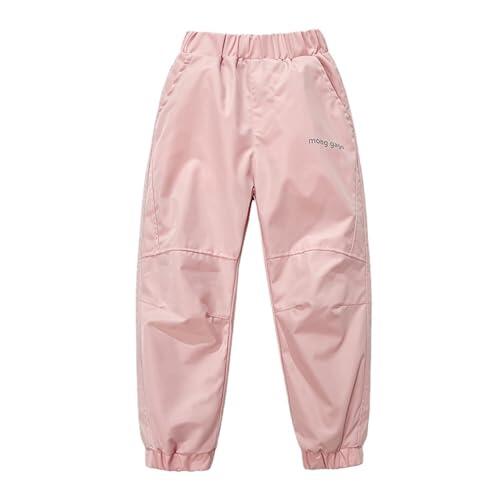 Pantalones de esquí para niños y niñas, con forro polar, softshell térmico, para senderismo, pantalones de abrigo gruesos con cintura elástica, impermeables, pantalones de invierno para exterior, rosa