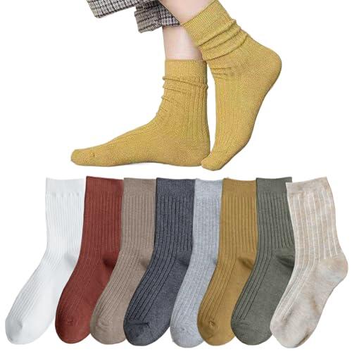 8 pares de calcetines para mujer, calcetines de punto de algodón y poliéster, absorbentes del sudor, suaves, lindos, elásticos, transpirables por encima del tobillo, para mujeres y niñas, talla única