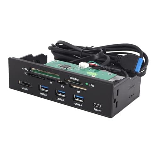 Gutol Lector de tarjetas interno en el panel frontal, panel multifuncional de 5,25 pulgadas, compatible con USB 3.0, USB 3.1, eSATA M2 + SD MS XD CF TF