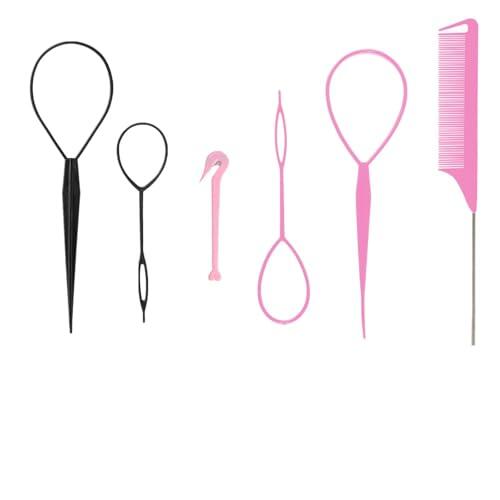 Paquete de 6 accesorios de peluquería para Mujeres, Accesorios para Trenzas, Colas de Caballo y Peinados DIY, Material Plástico Duradero y Flexible, para Todo Tipo de Cabello - Negro