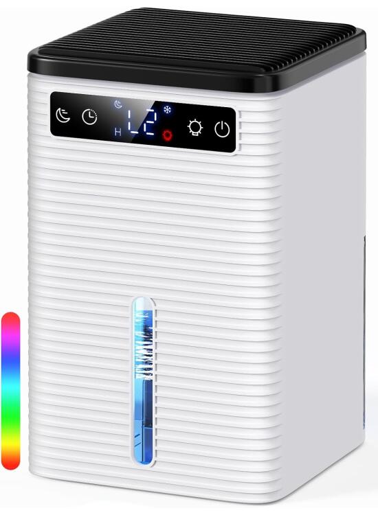 Deshumidificador de aire de 2,5L,funcionamiento silencioso,temporizador de 2-12 H,apagado automático,siete colores de luz,unidad de deshumidificación adecuada para dormitorios y baños(650ML/24H)