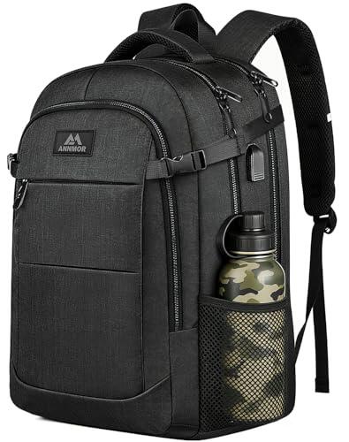 ANNMOR Mochila Portátil, 15,6-17,3" Mochila Ordenador Portatil, Mochila Hombre Trabajo con Puerto USB para Trabajo Viaje Escolares - Negro