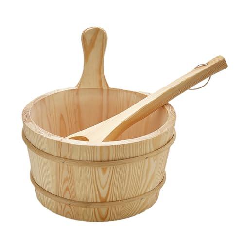 Juego de cubo y cucharón de madera para sauna, cubo de agua, juego de barril de madera con barril de madera de 4 L, forro interior, cuchara para patio trasero, baño de vapor al aire libre, jardín