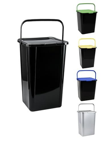 Jardin202 - Cubo de Reciclaje de Plástico 45L con Asa y Tapadera | Ideal para hogar y separación de residuos | 45 L (Negro)