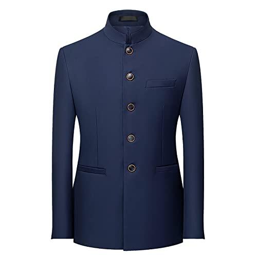 Chaqueta de traje para hombre – Chaqueta Blazer Hombre Slim Fit Chaqueta de boda ligera con cuello Mao Business Abrigo Chic Y Elegant Botón Abrigo Manga Larga Casual, azul, XL