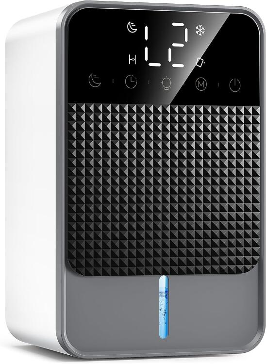 Deshumidificador eléctrico automático de 1800 ml Función de descongelación,Temporizador de 2 a 12 horas Modo reposo Pantalla LED de 7 colores Adecuado para dormitorios, baños y armarios(550ML/24H)
