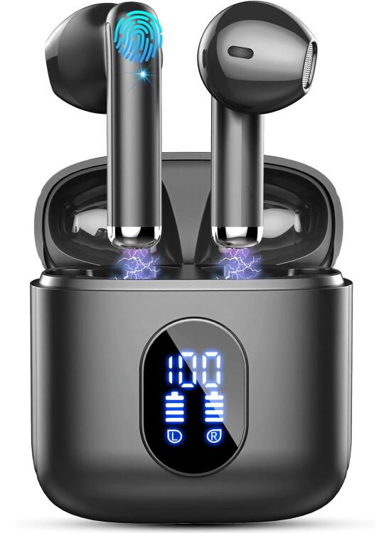 Auriculares Inalambricos Bluetooth, HiFi Estéreo Auriculares Bluetooth 5.4, 32H Cascos Inalambricos Bluetooth con 4 ENC Reducción de Ruido/Pantalla LED/USB-C/Control Táctil/IP7 Impermeable Auriculares