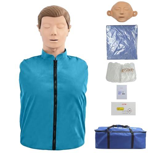 Maniquí de entrenamiento de RCP para adultos, maniquí profesional de práctica de reanimación con simulación de vías respiratorias, elevación del pecho, bolsas reemplazables para la piel de la cara y