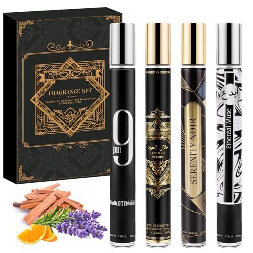 Perfumes hombrede coffret regalo, Pack 4 Agua de perfume hombre con pachulí, canela y vainilla, una colonia hombre para el día a día, coffret regalo hombre para cumpleaños, San Valentín Navidad