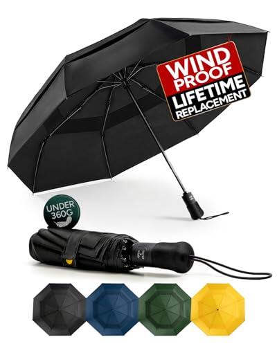 Chakipee Paraguas Plegable Antiviento - Paraguas Resistente al Viento, Paraguas Automático Portátil Compacto de Viaje, Toldo con doble ventilación, Revestimiento de Teflón 210T Negro