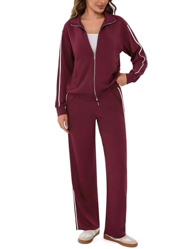 Terecey Conjunto Chándal Mujer 2 Piezas – Chandal Completo Mujer Sudadera con Manga Larga y Cremallera Pantalón Recto con Cordón Ropa Deporte para Diario y Ejercicio