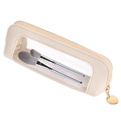 JOOTUEPO Bolso de Maquillaje Transparente Pequeño, Estuche de Viaje para Brochas de Maquillaje en PU Blanco, Organizador de Cosméticos Impermeable Portátil con Cremallera para Mujer, Uso en Viaje Ofic