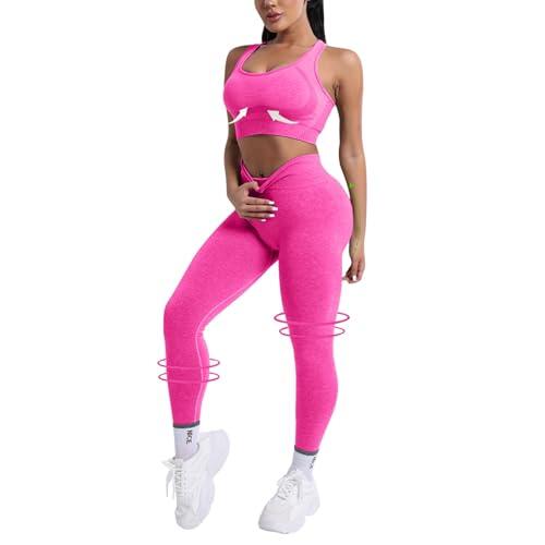Generisch Conjunto deportivo para mujer, conjunto de yoga para entrenamiento de 2 piezas con conjuntos bonitos, leggings sin costuras de cintura alta y top corto de yoga para el gimnasio deportivo
