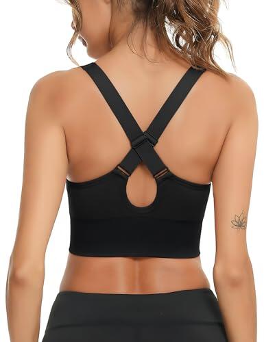 Litherday Sujetador Deportivo Mujer Alto Impacto sin Aros Espalda Cruzada Push Up Top Deportivo sin Costuras para Running Yoga Fitness Negro L