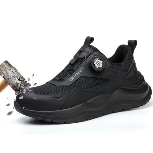 DYISOFY Zapatos de Seguridad Hombre Mujer Cómodos y Ligeros para Verano Botas de Trabajo Antideslizantes Impermeables con Punta Zapatillas Seguridad Acero Calzado Seguridad Negro Talla 43 EU