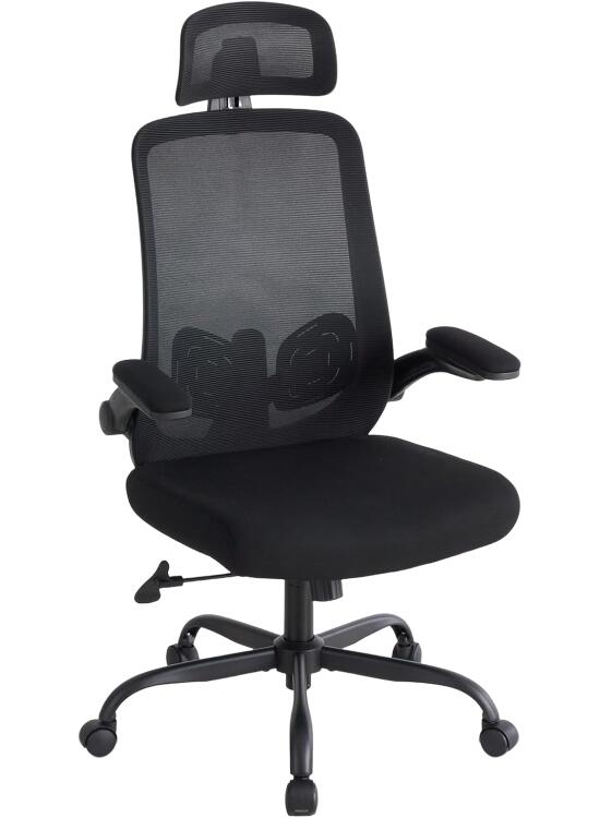 Sweetcrispy Silla de Oficina ergonómica con reposacabezas y reposabrazos Ajustables, función giratoria de 360°, Altura Ajustable, Silla de Escritorio para Juegos y Oficina en casa, Color Negro