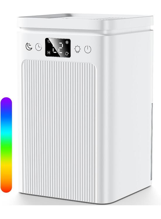 Deshumedecedor 2200ML,Deshumidificadores Eléctrico Portátil,Ultra Silencioso ≤35dB Deshumidificador de Humedad,Temporizador 2-14H,Luces de 7 Colores,Pequeño,Ideal para Baño, Armario (blanco)