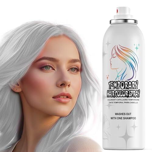 Spray de color temporal para el cabello | 150ml Spray de color instantáneo para adultos y niños | Lavable y sin pegar, fórmula suave, blanco plateado | Halloween, cosplay, fiesta de disfraces