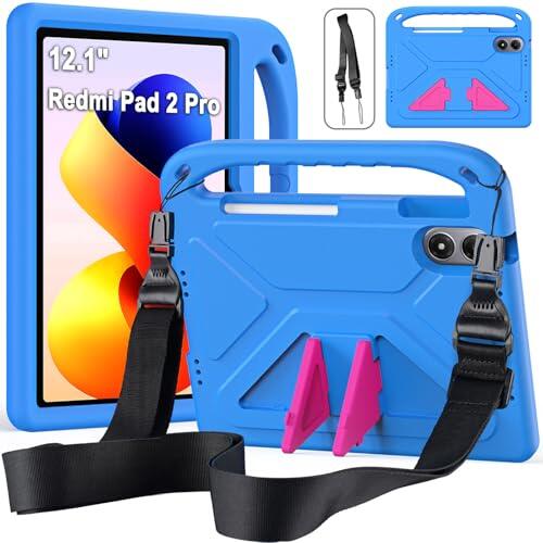 RollinCase Funda Infantil para Redmi Pad 2 Pro 12.1 Pulgadas 2025, Carcasa Antigolpes con Asa y Correa para Redmi Pad 2 Pro, Azul