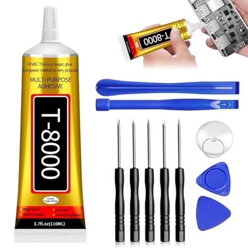 T8000 Adhesivo para pantalla de teléfono móvil – T8000 – 110 ml Smartphone Glue con kit de reparación – para reparación de pantalla, cerámica, tela, madera y bricolaje – transparente y fuerte