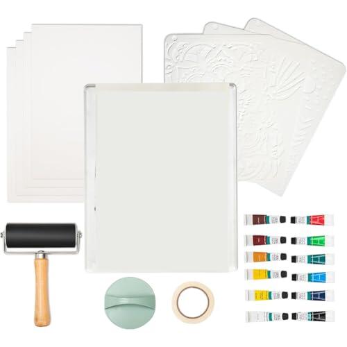 Kit de placa de impresión de gel que incluye 8 "X 10", placa de gelatina, papel de impresión, pintura acrílica para arte, monoprinting, fabricación de tarjetas