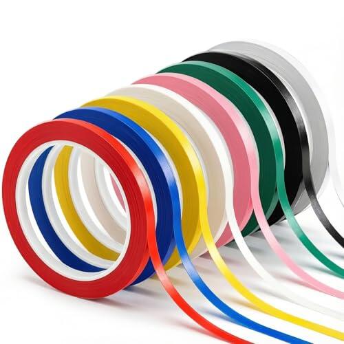 Thinp 8 rollos de cinta de pizarra blanca de 1/8 pulgadas de ancho, cinta de rayas multicolor de 197 pies de largo, cintas de marcado de cuadrícula de pizarra blanca, cintas autoadhesivas de borrado