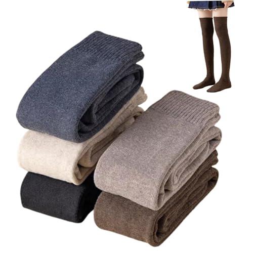 NIDONE Calcetines hasta el Muslo 5 Pares de Calcetines elásticos térmicos Gruesos hasta la Rodilla para Mujer Tacto Suave Transpirable Antideslizante sobre la Rodilla para niñas y Mujeres