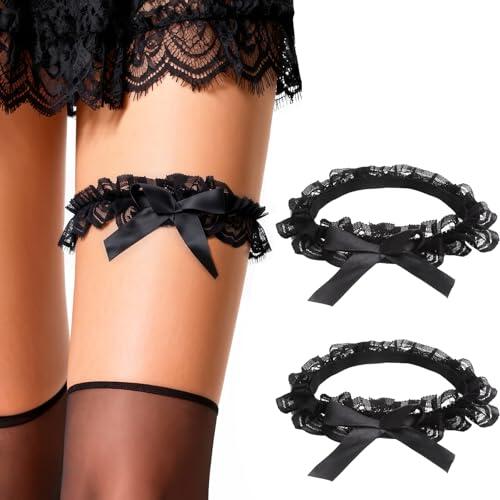 Conjunto de liga de boda de 2 piezas para novia, liga novia, liguero negro con lazo, liguero de encaje elástico, ligas de boda, regalo de liga de novia para novia, fiesta, compromiso