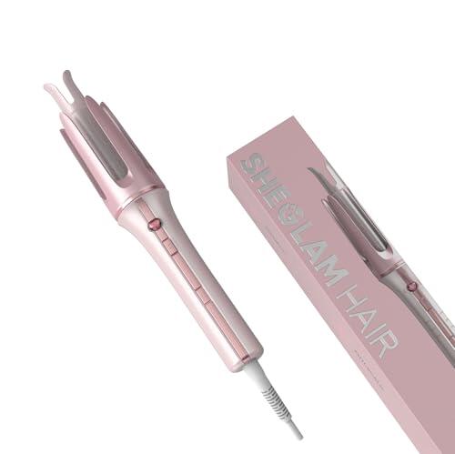 SHEGLAM Rizador automático de con revestimiento de cerámica Rosa, 3 niveles de temperatura (170-210°C), calentamiento rápido – Enrollador de rizos giratorio automático para rizos (25mm)
