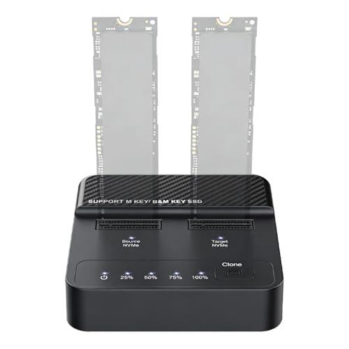 M.2 NVMe & SATA Docking Station, Duplicator Offline Clone Station 20Gbps Dual Bay M2 NVMe SSD Carcasa USB 3.2 Gen 2 Reader Duplicator Offline Clone Station para NVMe 2230/2242/2260/2280