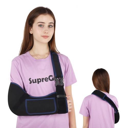 supregear Cabestrillo de Brazo – Inmovilizador de Hombro Cómodo y Transpirable para Hombres y Mujeres, para Lesiones de Hombro, Fracturas, Luxaciones, Brazo Izquierdo o Derecho, Negro + Azul Oscuro, S