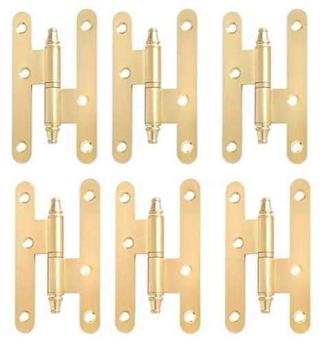 Bisagras Madera - Bisagras para Puertas - Pernio Bisagra - Acero con Remates - Pack 6 Unidades - 100x57mm - Cantos Redondos (DERECHA, DORADO BRILLO)