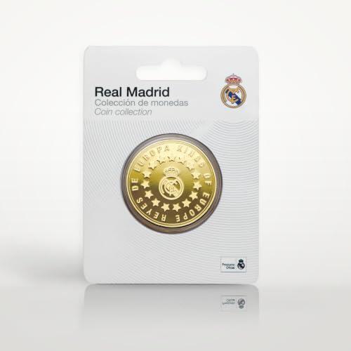 MOCIWORLD - Real Madrid - Moneda edición Especial con Escudo e inscripción Reyes de Europa - Coleccionable - Dorado - Producto Oficial
